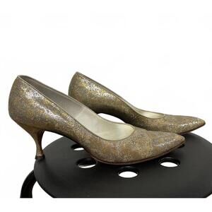 Vintage 50s Deliso Debs Designer Glitter Gold Pumps Women's Shoes Size 10AA